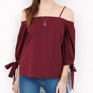 Amanda Uprichard Burgundy Red Off Shoulder Blouse Puff Sleeves Bows Womens S
